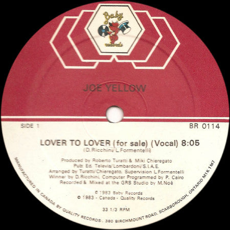 Joe Yellow : Lover To Lover (For Sale) (12")