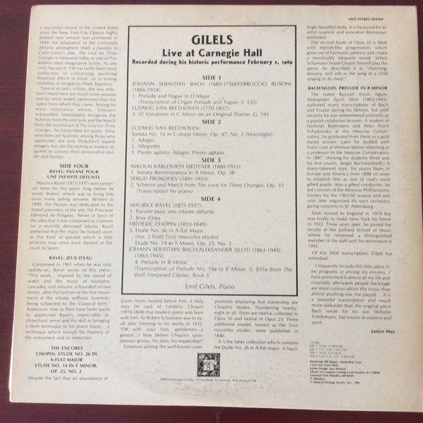 Gilels* : At Carnegie Hall (2xLP, RE, Gat)