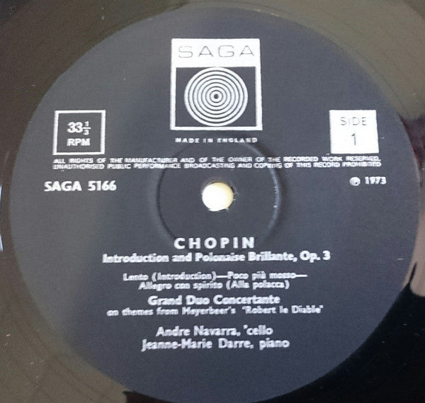 Navarra*, Chopin* : Introduction And Polonaise Brillante / Grand Duo Concertante On Themes From Meyerbeer’s ‘Robert Le Diable’ / Cello Sonata In G Minor, Op. 65 (LP)