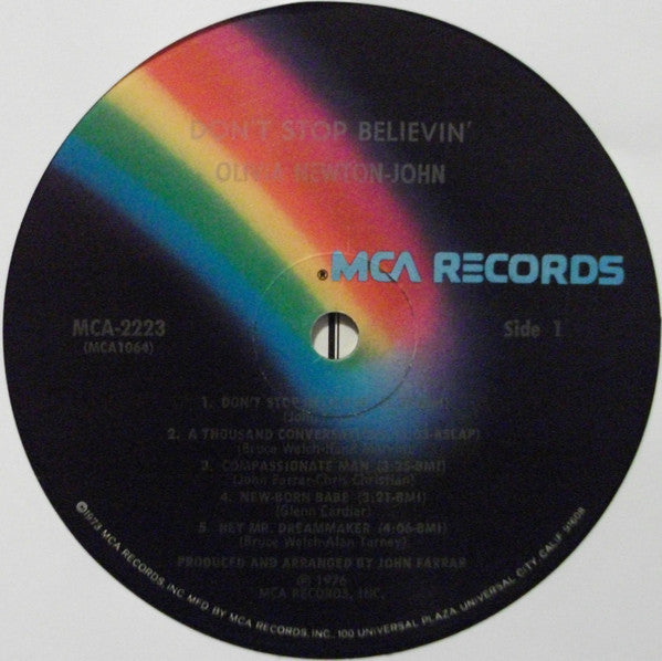 Olivia Newton-John : Don't Stop Believin' (LP, Album, RP, Pin)