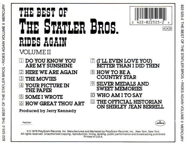 The Statler Brothers : The Best Of The Statler Bros. Rides Again Volume II (CD, Comp)