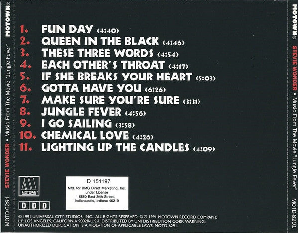 Stevie Wonder : Music From The Movie "Jungle Fever" (CD, Album, Club)