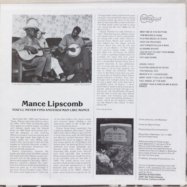 Mance Lipscomb : You'll Never Find Another Man Like Mance (LP, Album)