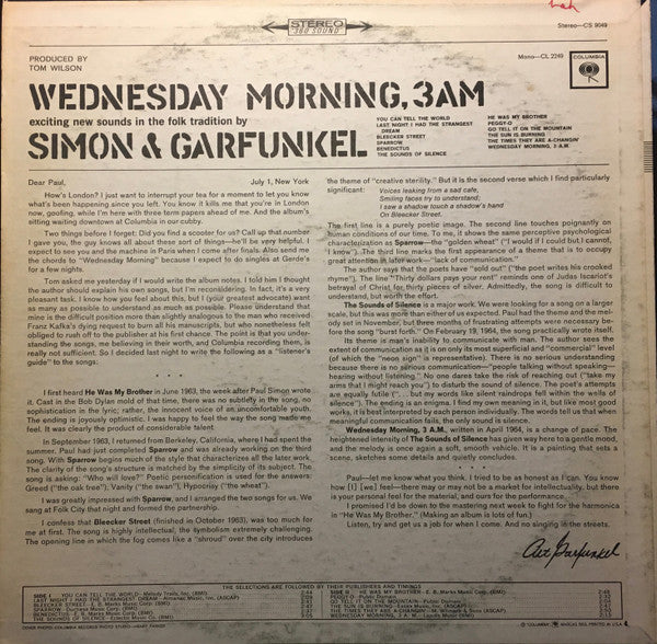 Simon & Garfunkel : Wednesday Morning, 3 A.M. (LP, Album, Ter)