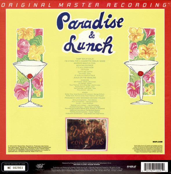 Ry Cooder : Paradise And Lunch (LP, Album, Ltd, Num, RE, RM, 180)