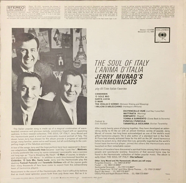 Jerry Murad's Harmonicats : The Soul Of Italy (L'Anima D'Italia) (LP, Album)