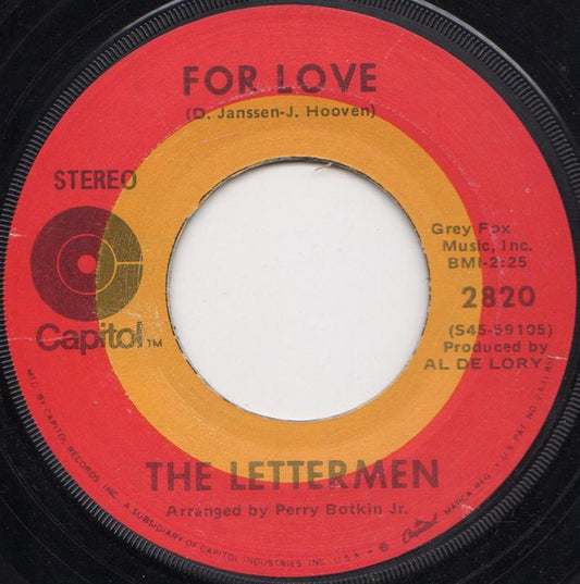 The Lettermen : For Love / She Cried (7", Jac)