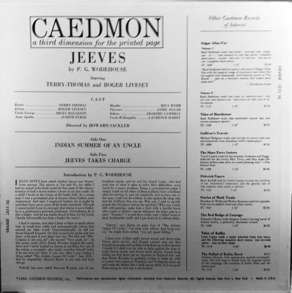 P.G. Wodehouse, Terry-Thomas, Roger Livesey : P.G. Wodehouse Jeeves (LP)