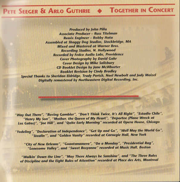 Pete Seeger & Arlo Guthrie : Pete Seeger & Arlo Guthrie Together In Concert (2xCD, Album, RE)