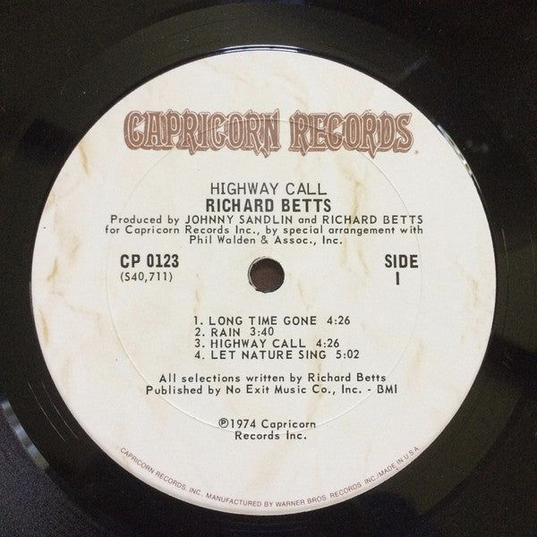 Richard Betts* : Highway Call (LP, Album, Pit)