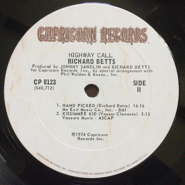 Richard Betts* : Highway Call (LP, Album, Pit)