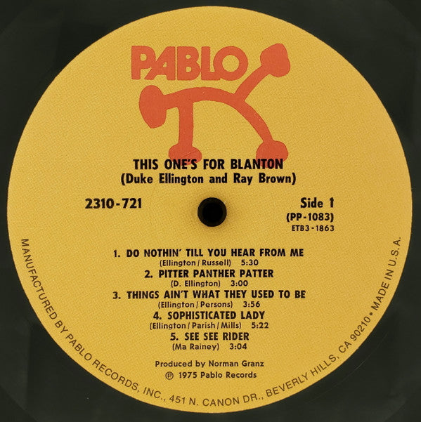Duke Ellington And Ray Brown : This One's For Blanton (LP, Album, RE)