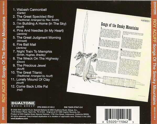 Roy Acuff And His Smoky Mountain Boys : Songs Of The Smoky Mountains (CD, RE, RM)