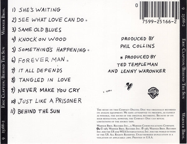 Eric Clapton : Behind The Sun (CD, Album, Tar)