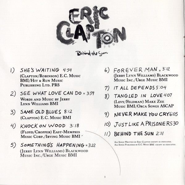 Eric Clapton : Behind The Sun (CD, Album, Tar)