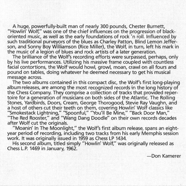 Howlin' Wolf : Howlin' Wolf / Moanin' In The Moonlight (CD, Comp, RE, Son)