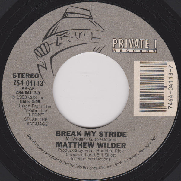 Matthew Wilder : Break My Stride (7", Styrene, Car)