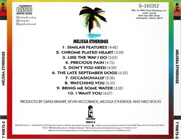 Melissa Etheridge : Melissa Etheridge (CD, Album, Club, RP)