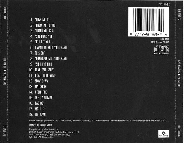 The Beatles : Past Masters • Volume One (CD, Comp, Mono, DAD)
