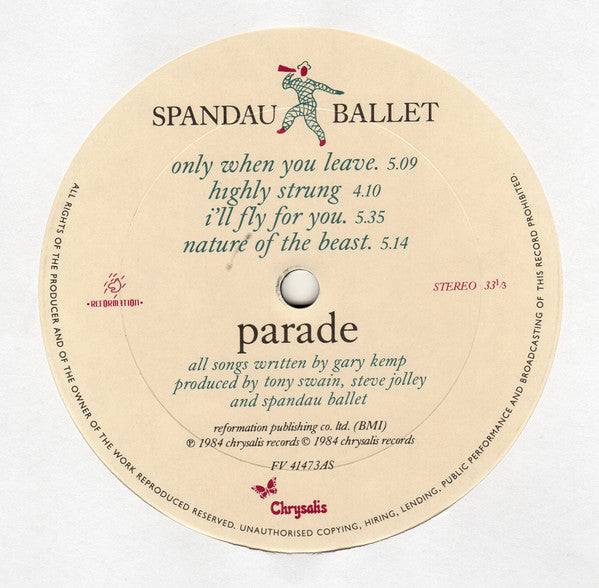 Spandau Ballet : Parade (LP, Album, Car)