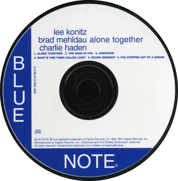 Lee Konitz, Brad Mehldau  & Charlie Haden : Alone Together (CD, Album)