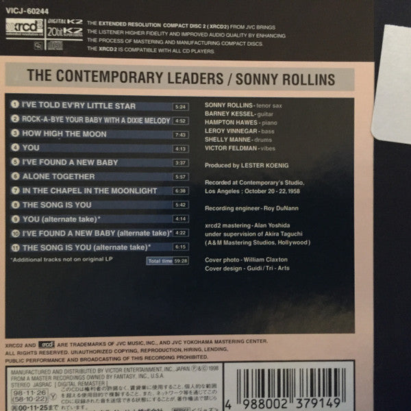 Sonny Rollins : Sonny Rollins And The Contemporary Leaders (XRCD, Album, RE, RM, Dig)