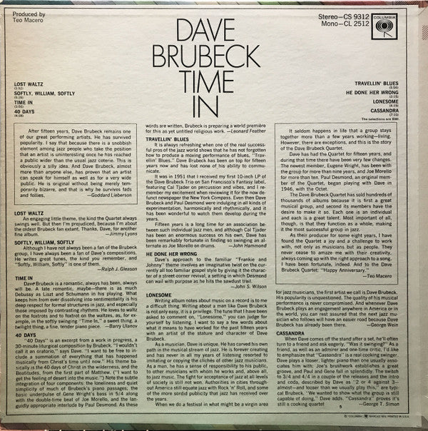 Dave Brubeck : Time In (LP, Album, San)