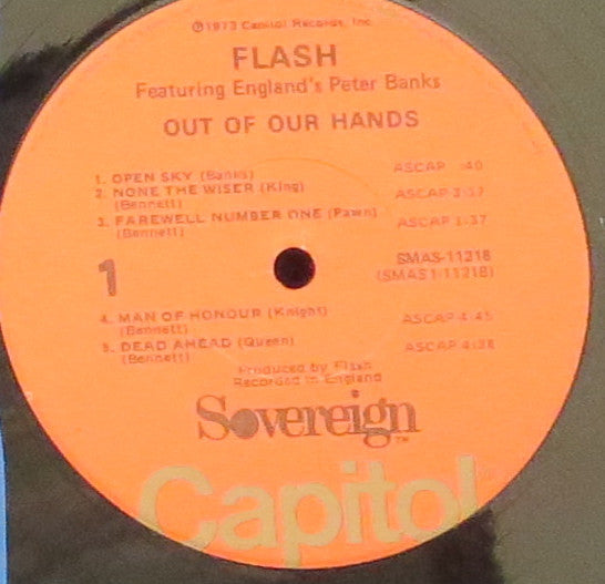 Flash (25) Featuring England's Peter Banks : Out Of Our Hands (LP, Album, Jac)