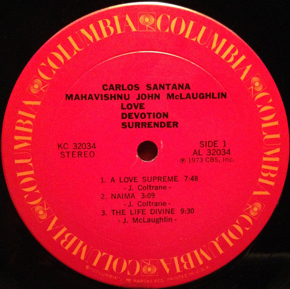 Carlos Santana & Mahavishnu John McLaughlin* : Love Devotion Surrender (LP, Album, Ter)