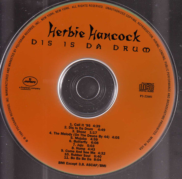 Herbie Hancock : Dis Is Da Drum (CD, Album, Club, CRC)