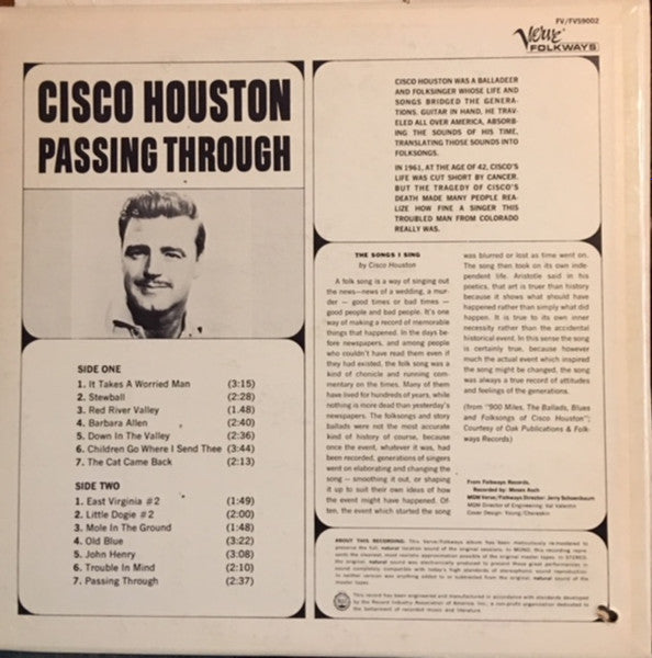 Cisco Houston : Passing Through (LP, Album, Comp, Mono)
