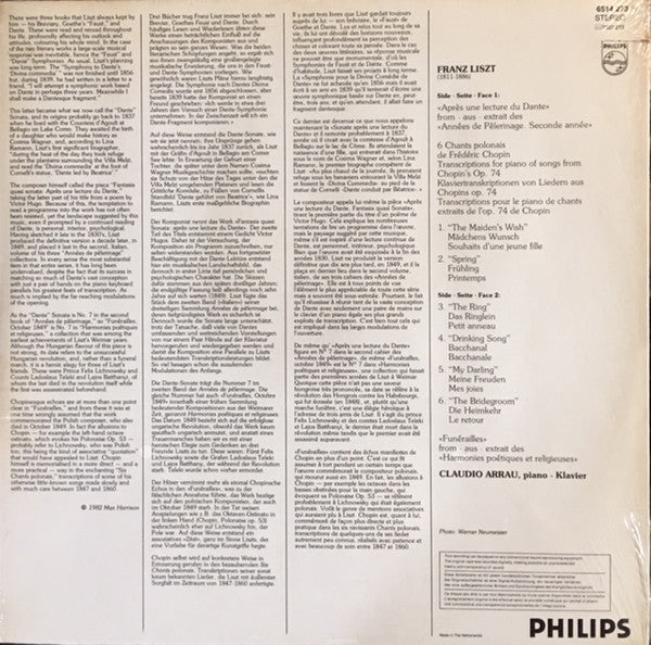 Liszt* - Claudio Arrau : Après Une Lecture Du Dante / 6 Chants Polonais De Frédéric Chopin / Funérailles (LP)