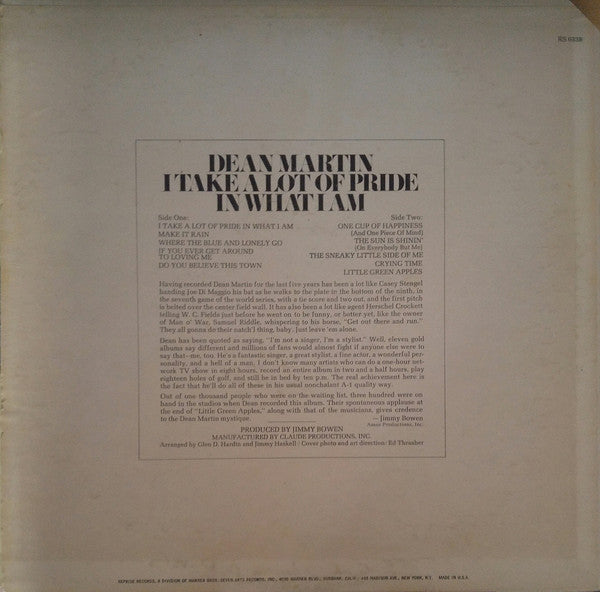 Dean Martin : I Take A Lot Of Pride In What I Am (LP, Album)