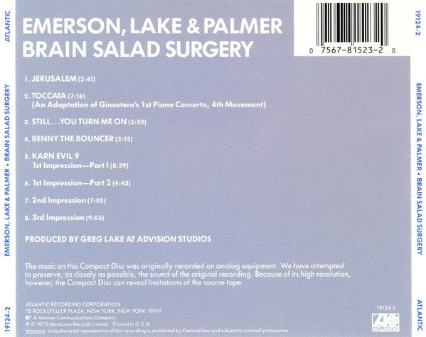 Emerson, Lake & Palmer : Brain Salad Surgery (CD, Album, RE)