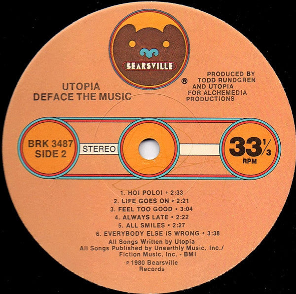Utopia (5) : Deface The Music (LP, Album, Jac)