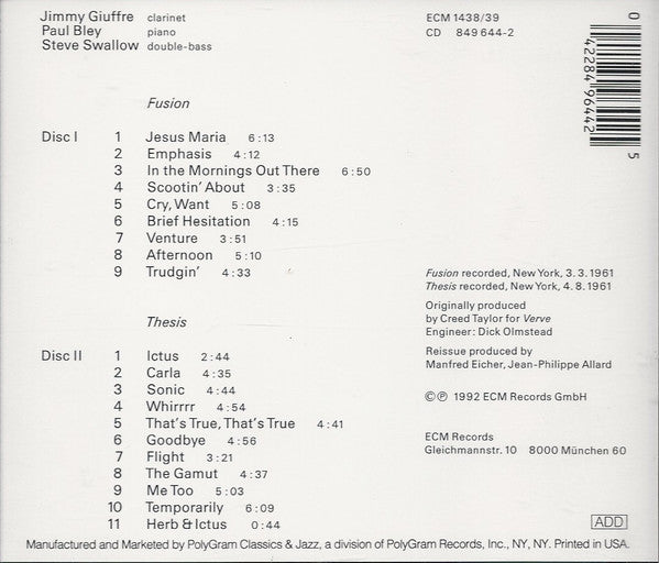 Jimmy Giuffre 3* : 1961 (2xCD, Comp, RM)