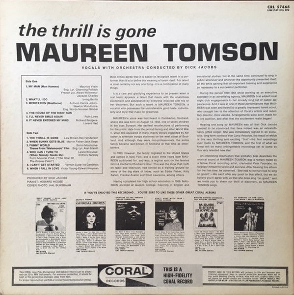 Maureen Tomson : The Thrill Is Gone (LP, Album, Mono, Promo)