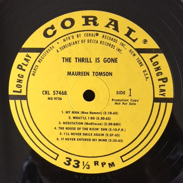 Maureen Tomson : The Thrill Is Gone (LP, Album, Mono, Promo)