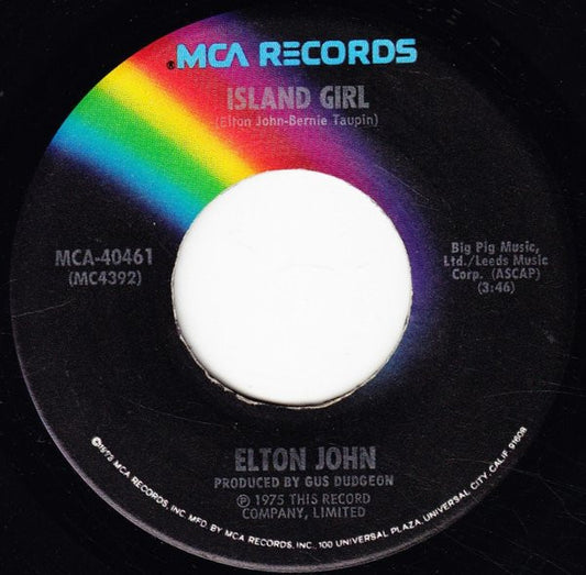 Elton John : Island Girl / Sugar On The Floor (7", Single, Pin)