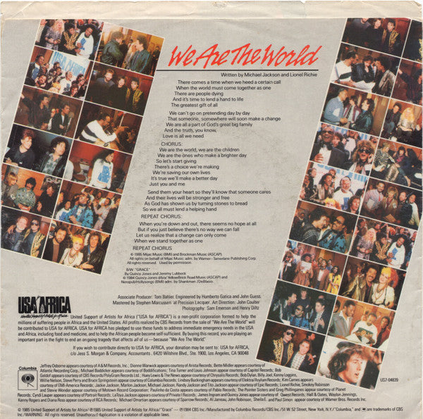 USA For Africa : We Are The World (7", Single, Styrene, Car)