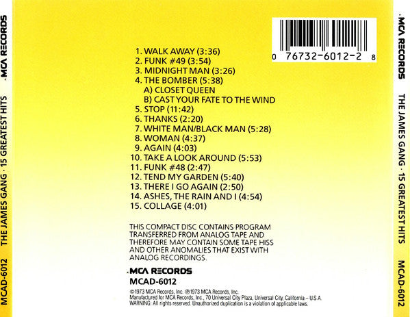 The James Gang* : 15 Greatest Hits (CD, Comp, RE, JVC)