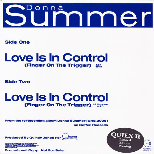 Donna Summer : Love Is In Control (Finger On The Trigger) (12", Ltd, Promo)