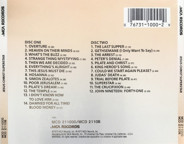 Various : Jesus Christ Superstar (The Original Motion Picture Sound Track Album) (2xCD, Album, Club, RE)