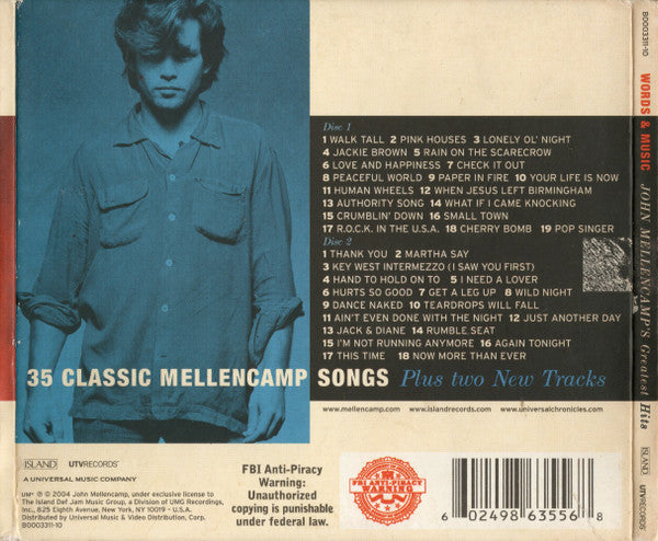 John Mellencamp* : Words & Music: John Mellencamp's Greatest Hits (2xCD, Comp, RM)
