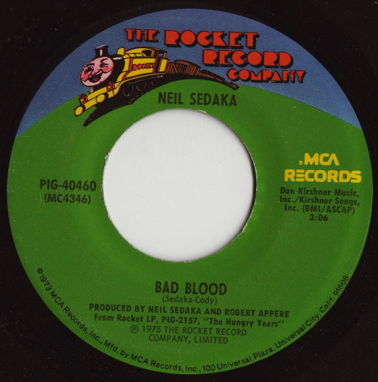 Neil Sedaka : Bad Blood (7", Single, Pin)