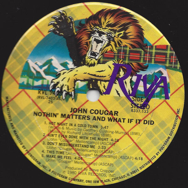 John Cougar Mellencamp : Nothin' Matters And What If It Did (LP, Album, Club, Col)