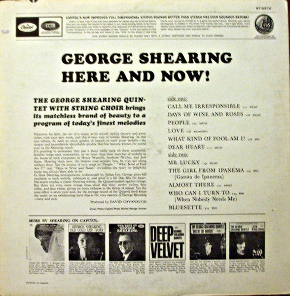 The George Shearing Quintet With String Choir* : Here & Now! (LP, Album)