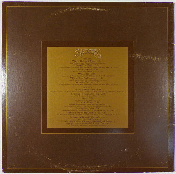 Carpenters : The Singles 1969-1973 (LP, Album, Comp, Ter)