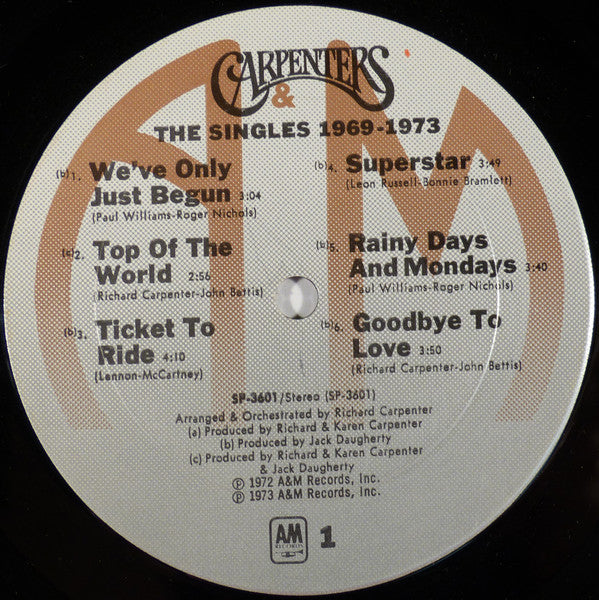 Carpenters : The Singles 1969-1973 (LP, Album, Comp, Ter)