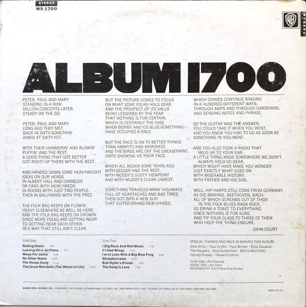 Peter, Paul And Mary* : Album 1700 (LP, Album, RE, Ter)
